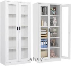 Metal Storage Cabinet, 71 Curio Glass Display Cabinet with 4 Adjustable Shelves