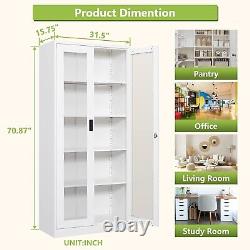 Metal Storage Cabinet, 71 Curio Glass Display Cabinet with 4 Adjustable Shelves