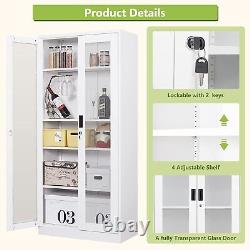 Metal Storage Cabinet, 71 Curio Glass Display Cabinet with 4 Adjustable Shelves