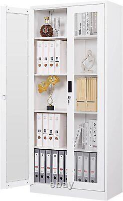 Metal Storage Cabinet, 71 Curio Glass Display Cabinet with 4 Adjustable Shelves