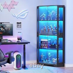 Minifigures Corner Display Case 4Tier LED Figure Diecast Car Card Curio Cabinet