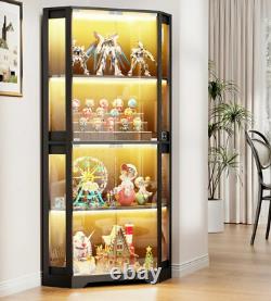 Minifigures Corner Display Case 4 Tier LED Figure Diecast Car Card Curio Cabinet