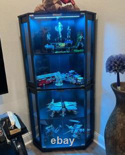 Minifigures Corner Display Case 4 Tier LED Figure Diecast Car Card Curio Cabinet
