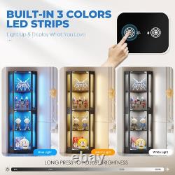 Minifigures Corner Display Case 4 Tier LED Light Figure Diecast Car Toy Cabinet