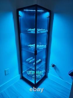 Minifigures Corner Display Case 4 Tier White LED Figure Diecast Toy Car Cabinet