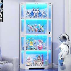 Minifigures Corner Display Case White 4 Tier LED Figure Diecast Toy Car Cabinet
