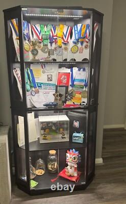 Minifigures Corner Display Case White 4 Tier LED Figure Diecast Toy Car Cabinet