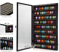 Minifigures Display Case 126 Pcs Toy Miniature LED Solid Wood Black Wall Rack
