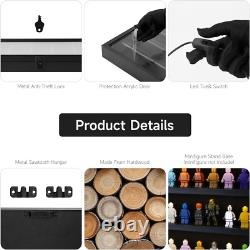 Minifigures Display Case 126 Pcs Toy Miniature LED Solid Wood Black Wall Rack