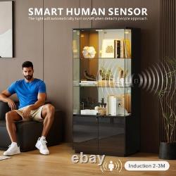 Minifigures Display Case 4 Tier 71 LED Light Figure Collectibles Glass Cabinet