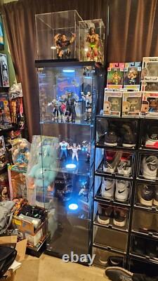 Minifigures Display Case 4 Tier LED Figure Diecast Car Glass Shelf 65 Cabinet