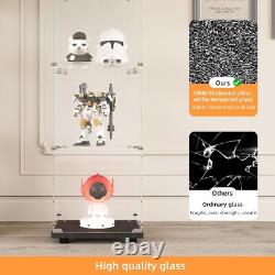 Minifigures Display Case 4 Tier LED Figure Diecast Car Glass Shelf 65 Cabinet