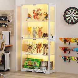 Minifigures Display Case 4 Tier LED Figure Diecast Model Car Glass White Cabinet