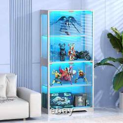 Minifigures Display Case 4 Tier LED Figure Diecast Model Car Glass White Cabinet