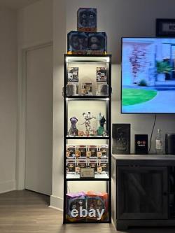 Minifigures Display Case 4 Tier LED Figure Diecast Model Car Shelf Glass Cabinet