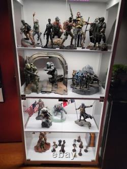 Minifigures Display Case 4 Tier LED Gray Figure Diecast Model Car Glass Cabinet