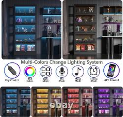 Minifigures Display Case 5 Tier Black LED Light Figure Diecast Car Shelf Cabinet