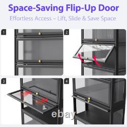 Minifigures Display Case 5 Tier Black LED Light Figure Diecast Car Shelf Cabinet