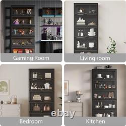 Minifigures Display Case 5 Tier Black LED Light Figure Diecast Car Shelf Cabinet