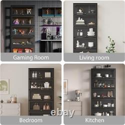 Minifigures Display Case 5 Tier Black LED Light Figure Diecast Car Shelf Cabinet