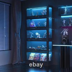 Minifigures Display Case 5 Tier Black LED Light Figure Diecast Car Shelf Cabinet