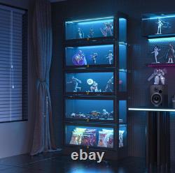 Minifigures Display Case 5 Tier Black LED Light Figure Diecast Car Shelf Cabinet