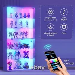 Minifigures Display Case 6 Tier 71 RGB LED Light Figure Glass Car White Cabinet