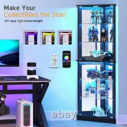 Minifigures Display Case 6 Tier 72 LED Light Figure Collectibles Glass Cabinet