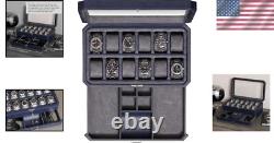 Modern 12 Slot Watch Display Case with Drawer Dark Blue/Grey Luxury Storage