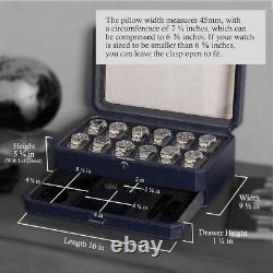 Modern 12 Slot Watch Display Case with Drawer Dark Blue/Grey Luxury Storage