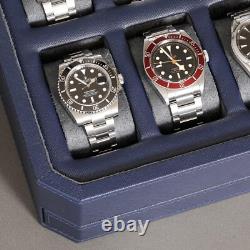 Modern 12 Slot Watch Display Case with Drawer Dark Blue/Grey Luxury Storage