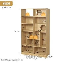 Modern 2 IN 1 Wood Bookshelf Cat House Cat Tree Display Case with Storage