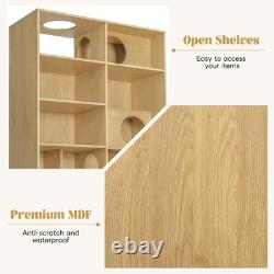 Modern 2 IN 1 Wood Bookshelf Cat House Cat Tree Display Case with Storage
