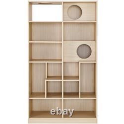 Modern 2 IN 1 Wood Bookshelf Cat House, Cat Tree Display Case with Storage