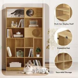 Modern 2 IN 1 Wood Bookshelf Cat House Cat Tree Display Case with Storage