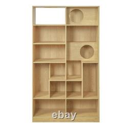 Modern 2 IN 1 Wood Bookshelf Cat House Cat Tree Display Case with Storage
