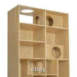 Modern 2 IN 1 Wood Bookshelf Cat House Cat Tree Display Case with Storage