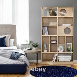 Modern 2 IN 1 Wood Bookshelf Cat House, Cat Tree Display Case with Storage