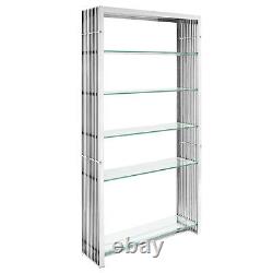 Modern Silver Stainless Steel Slat Metal Storage Bookshelf Display Case