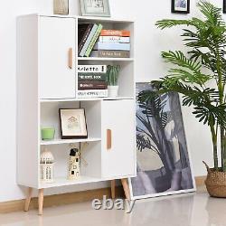 Modern Wooden Bookcase Elevated Storage Display Cabinet Shelves Cupboard White