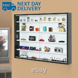 NEW Display Cabinet Modern Storage Shelves Wall Glass Case Box Collectibles Case