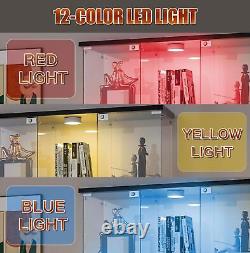 NEW Glass Display Cabinet WithLED Light 3 Doors 4 Shelves Storage Case For Curio