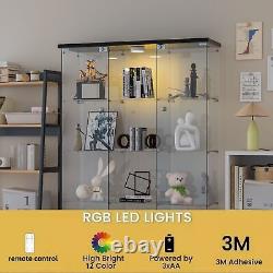 NEW Glass Display Cabinet WithLED Light 3 Doors 4 Shelves Storage Case For Curio