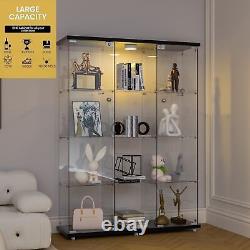 NEW Glass Display Cabinet WithLED Light 3 Doors 4 Shelves Storage Case For Curio