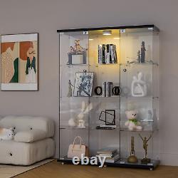 NEW Glass Display Cabinet WithLED Light 3 Doors 4 Shelves Storage Case For Curio