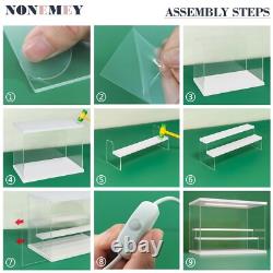 NONEMEY Clear Acrylic Display Case Stand with LED Light 2/3/4/5/6 Tier Storag