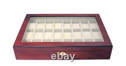 New 24 Watch Storage Wooden Display Chest Box Mahogany Glass Wood Case Cabinet