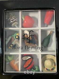 Nora Fleming Black Mini Keepsake Storage Box Display Case and lot of 9 mini's