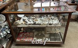 OLD Antique STORE DISLPLAY CASE Counter SHOWCASE Oak GENERAL STORE Beveled Glass