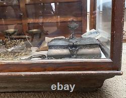 OLD Antique STORE DISLPLAY CASE Counter SHOWCASE Oak GENERAL STORE Beveled Glass